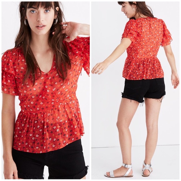 NWT Madewell Tiered Sleeve Peplum Metallic Prairie - Picture 1 of 8